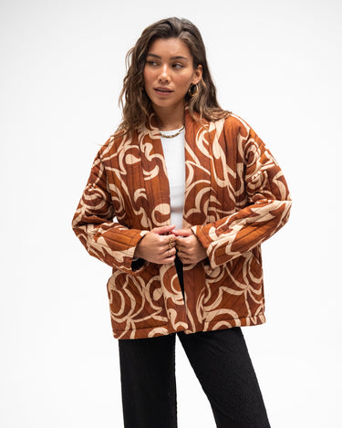 TILTIL Keil Kimono Beige Rust Print One Size - Things I Like Things I Love