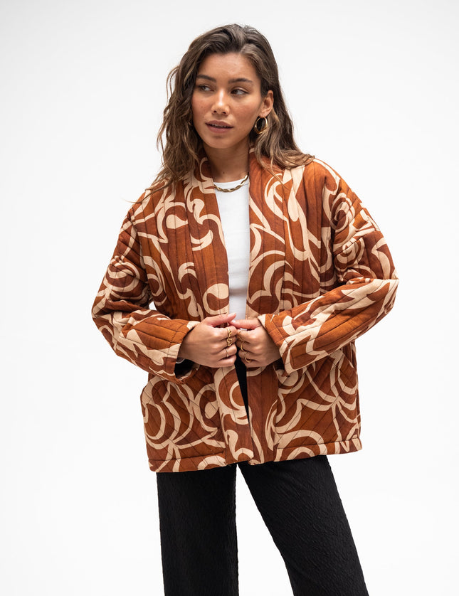 TILTIL Keil Kimono Beige Rust Print One Size - Things I Like Things I Love