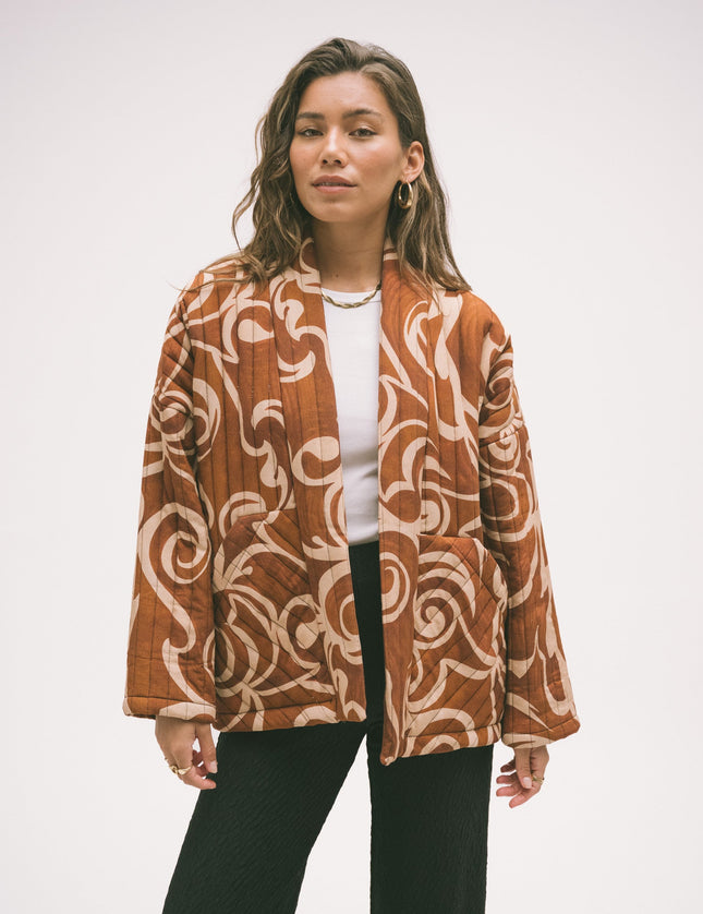 TILTIL Keil Kimono Beige Rust Print One Size - Things I Like Things I Love