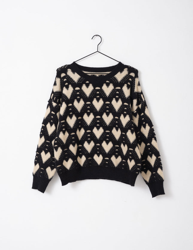 TILTIL Lovi Knit Heart Black Beige One Size - Things I Like Things I Love