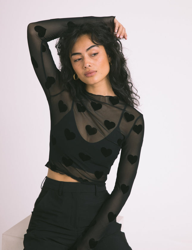 TILTIL Lovi Mesh Top Heart Black - Things I Like Things I Love