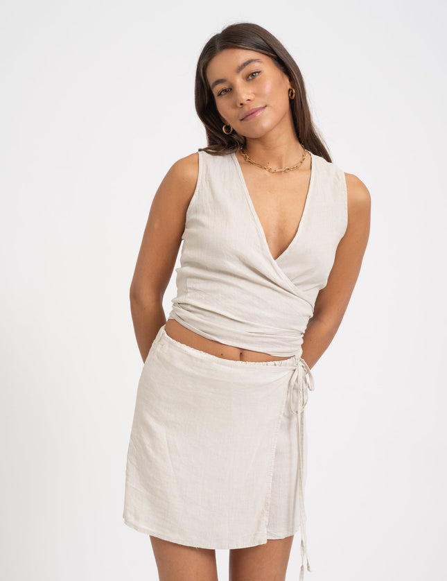 TILTIL Mary Linen Wrap Top Beige - Things I Like Things I Love