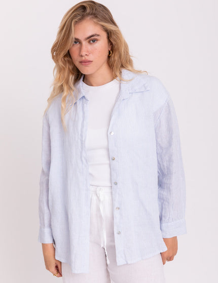 TILTIL Mia Linen Blouse light Blue Stripe One Size - Things I Like Things I Love