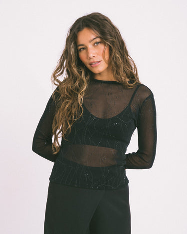 TILTIL Milou Longsleeve Open Back Black Mesh - Things I Like Things I Love