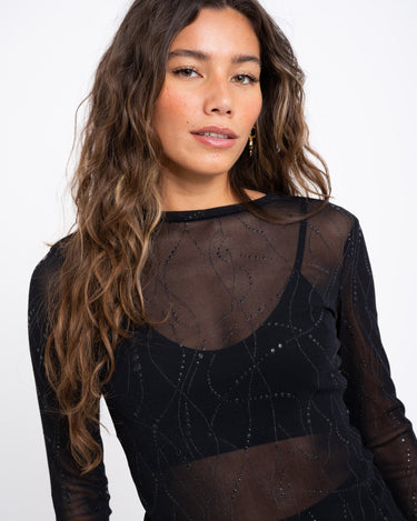 TILTIL Milou Longsleeve Open Back Black Mesh - Things I Like Things I Love