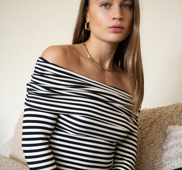 TILTIL Milou Off - Shoulder Striped Top Black White - Things I Like Things I Love