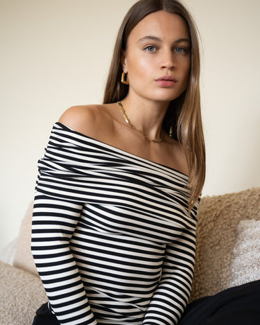 TILTIL Milou Off - Shoulder Striped Top Black White - Things I Like Things I Love