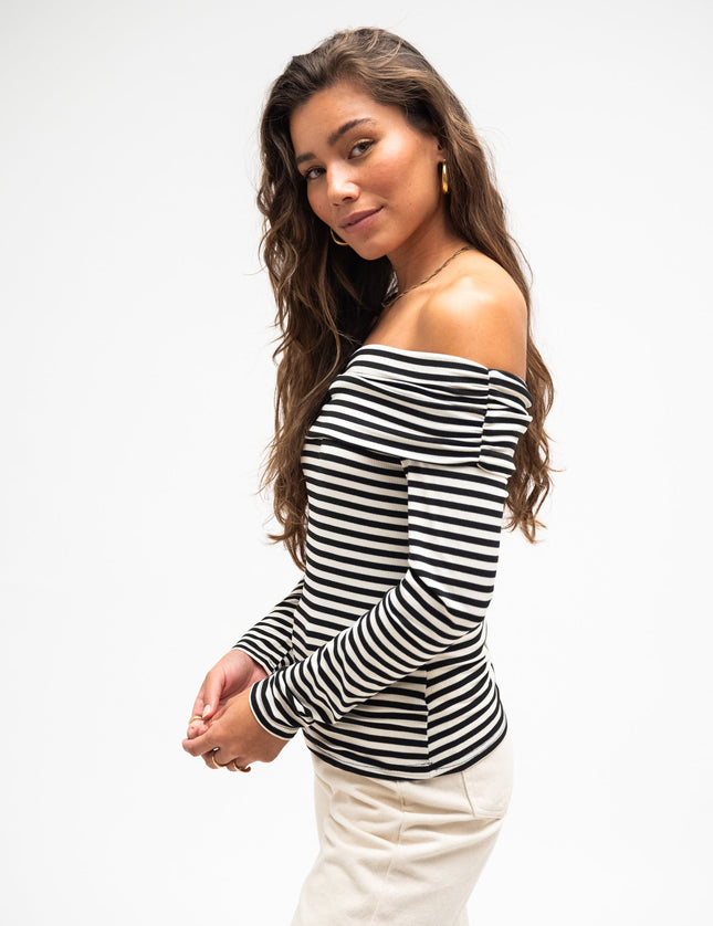 TILTIL Milou Off - Shoulder Striped Top Black White - Things I Like Things I Love