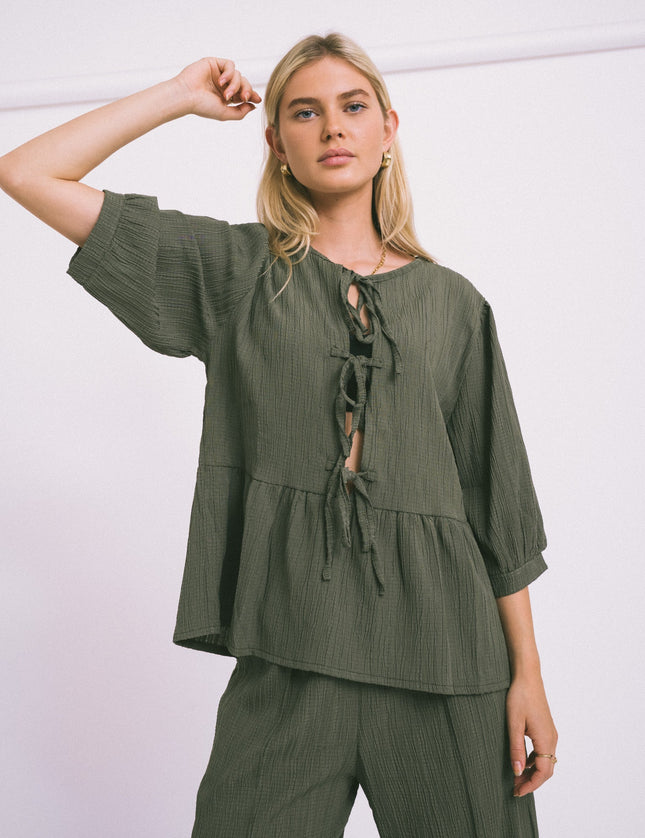 TILTIL Miriam Blouse Tie Army - Things I Like Things I Love