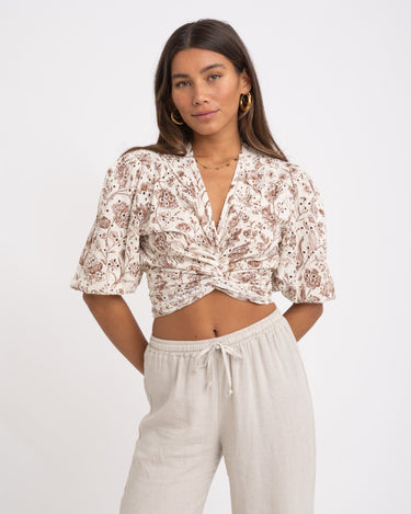 TILTIL Moony Top Embroidery Cream Brown - Things I Like Things I Love