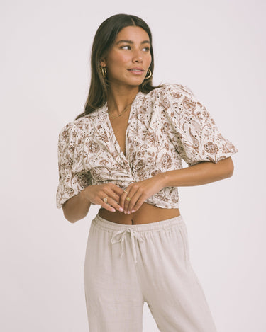 TILTIL Moony Top Embroidery Cream Brown - Things I Like Things I Love