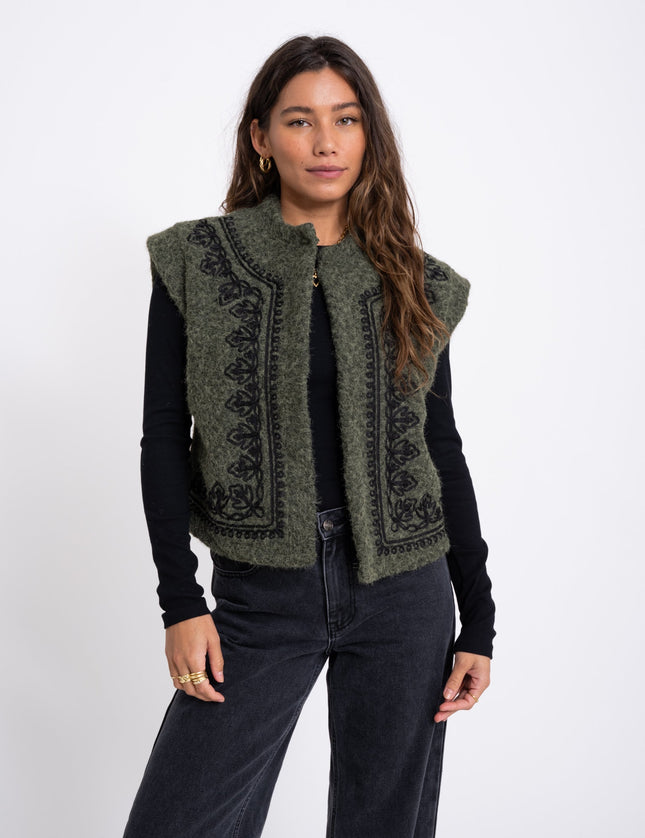 TILTIL Nomi Gilet Green Embroidery - Things I Like Things I Love