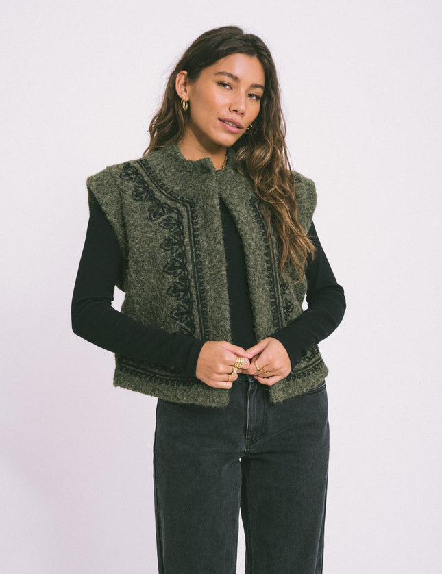 TILTIL Nomi Gilet Green Embroidery - Things I Like Things I Love