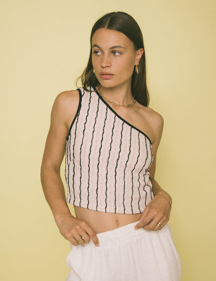 TILTIL Ole One Shoulder Top Beige Structure Swirl - Things I Like Things I Love