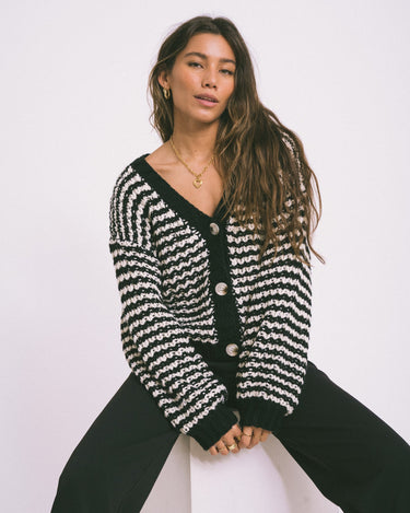 TILTIL Reina Cardigan Striped Black White One Size - Things I Like Things I Love