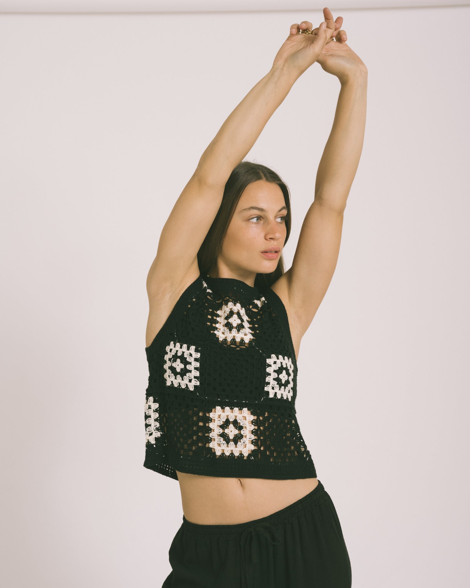 TILTIL Senna Crochet Flower Top Black