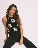 TILTIL Senna Crochet Flower Top Black