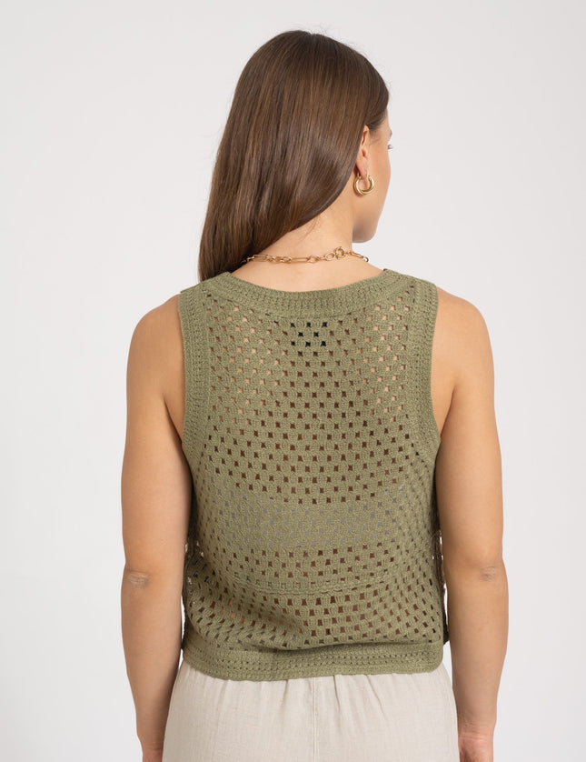 TILTIL Senna Crochet Flower Top Olive One Size - Things I Like Things I Love