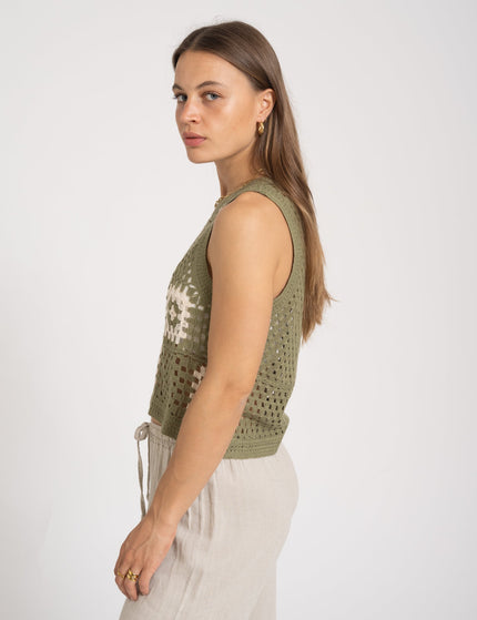 TILTIL Senna Crochet Flower Top Olive One Size - Things I Like Things I Love