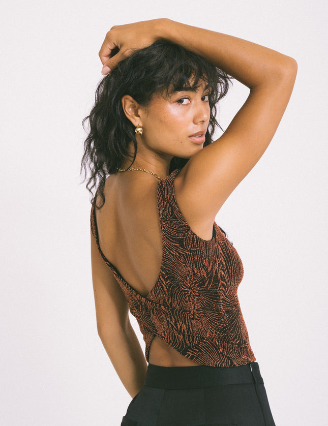 TILTIL Sofia Top Glitter Open Back Red Print - Things I Like Things I Love