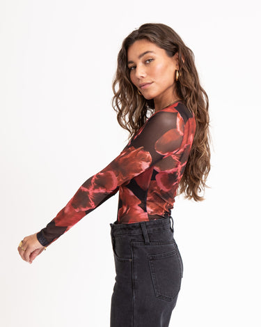 TILTIL Tai Longsleeve Mesh Flower Black Red - Things I Like Things I Love