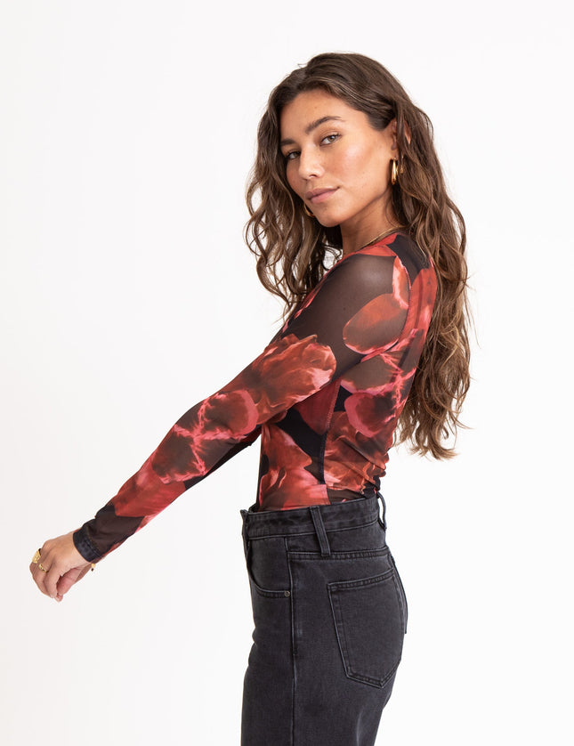 TILTIL Tai Longsleeve Mesh Flower Black Red - Things I Like Things I Love