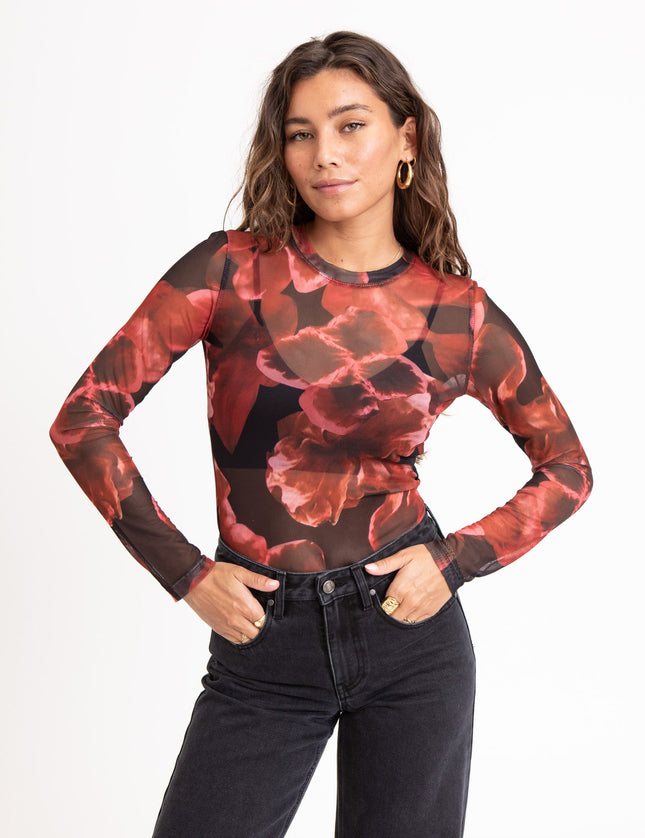 TILTIL Tai Longsleeve Mesh Flower Black Red - Things I Like Things I Love