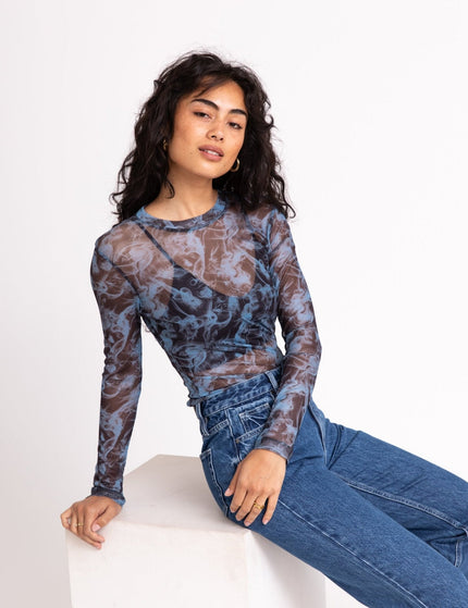 TILTIL Tanina Mesh Longsleeve Black Blue Print - Things I Like Things I Love