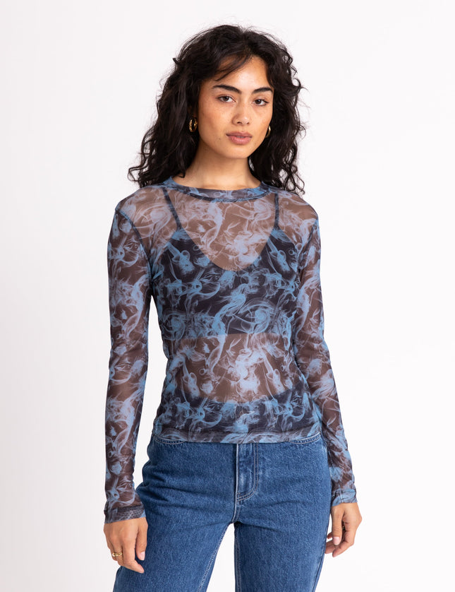 TILTIL Tanina Mesh Longsleeve Black Blue Print - Things I Like Things I Love