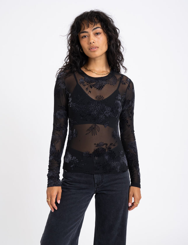 TILTIL Tanina Mesh Longsleeve Black Flower - Things I Like Things I Love