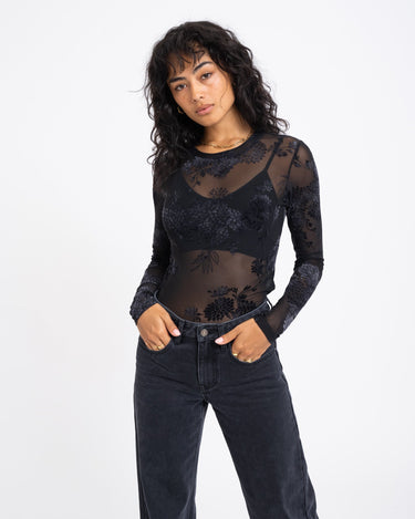 TILTIL Tanina Mesh Longsleeve Black Flower - Things I Like Things I Love