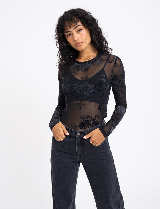 TILTIL Tanina Mesh Longsleeve Black Flower - Things I Like Things I Love