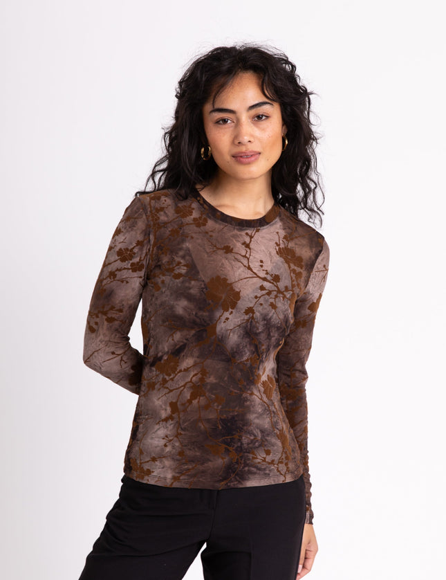 TILTIL Tanina Mesh Longsleeve Brown Flock Print - Things I Like Things I Love