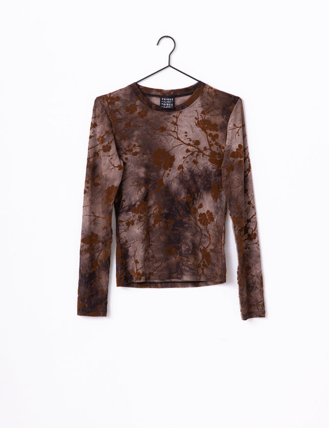 TILTIL Tanina Mesh Longsleeve Brown Flock Print - Things I Like Things I Love