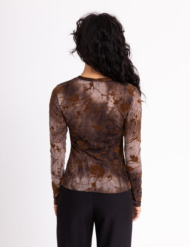 TILTIL Tanina Mesh Longsleeve Brown Flock Print - Things I Like Things I Love