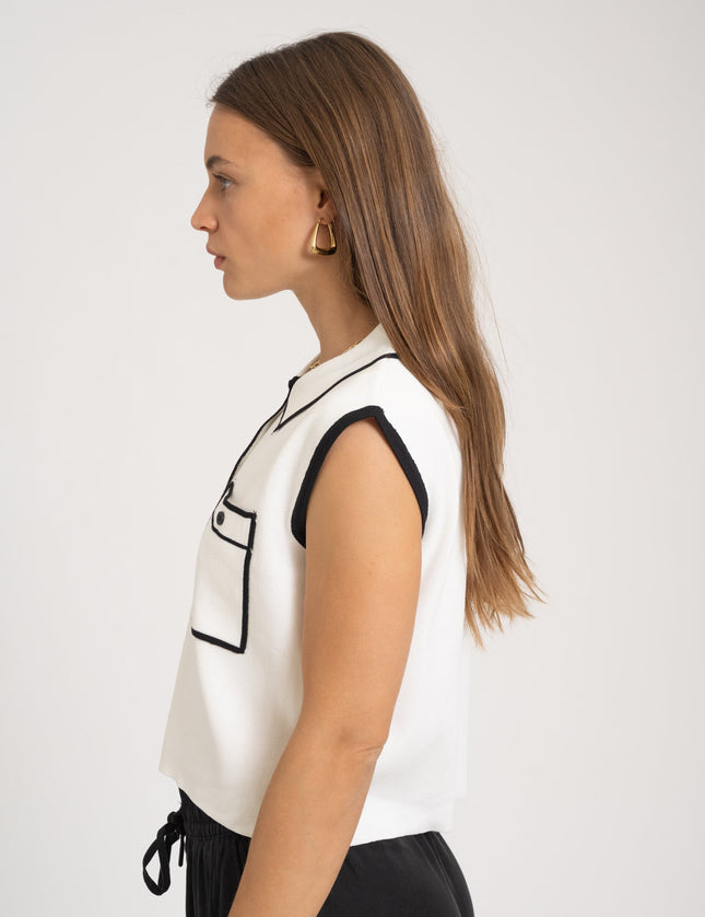 TILTIL Toi Contrast Top White Black Detail - Things I Like Things I Love