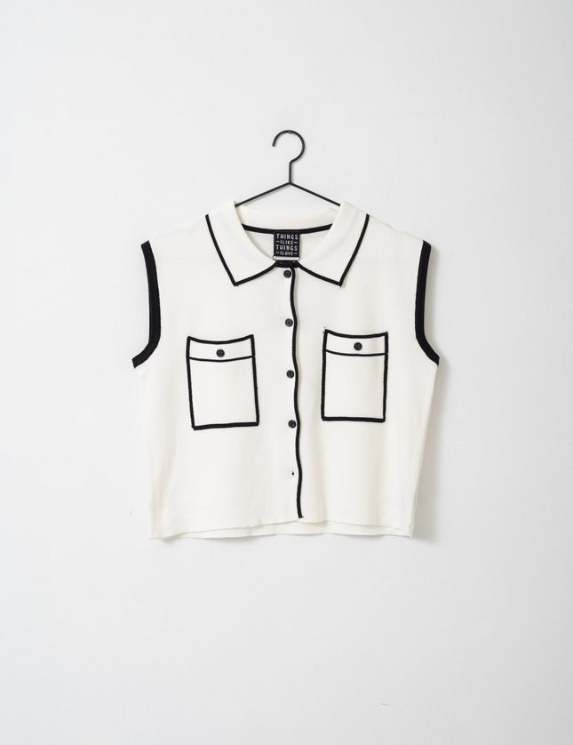 TILTIL Toi Contrast Top White Black Detail - Things I Like Things I Love