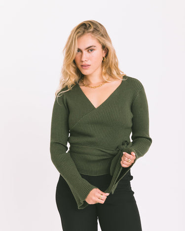 TILTIL Winny Wrap Knit Flare Army Green - Things I Like Things I Love