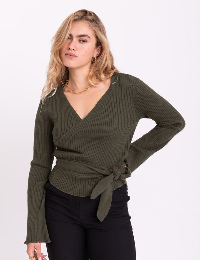 TILTIL Winny Wrap Knit Flare Army Green - Things I Like Things I Love