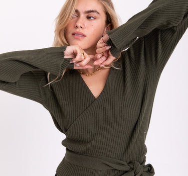 TILTIL Winny Wrap Knit Flare Army Green - Things I Like Things I Love