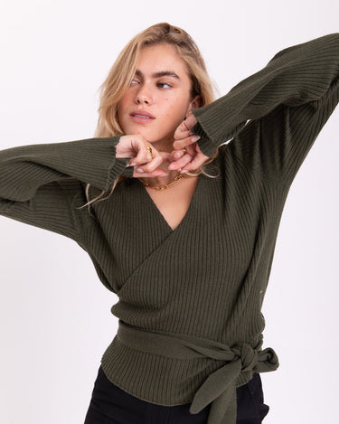 TILTIL Winny Wrap Knit Flare Army Green - Things I Like Things I Love