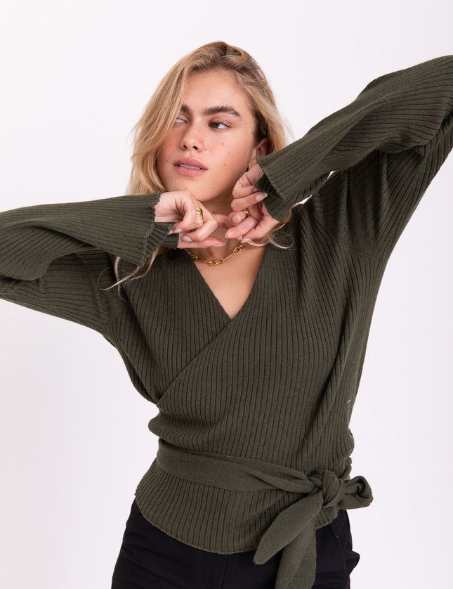 TILTIL Winny Wrap Knit Flare Army Green - Things I Like Things I Love