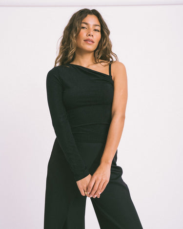 TILTIL Yara One Shoulder Black Glitter Top - Things I Like Things I Love