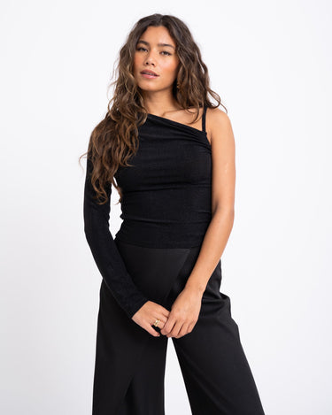 TILTIL Yara One Shoulder Black Glitter Top - Things I Like Things I Love