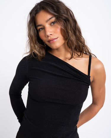 TILTIL Yara One Shoulder Black Glitter Top - Things I Like Things I Love