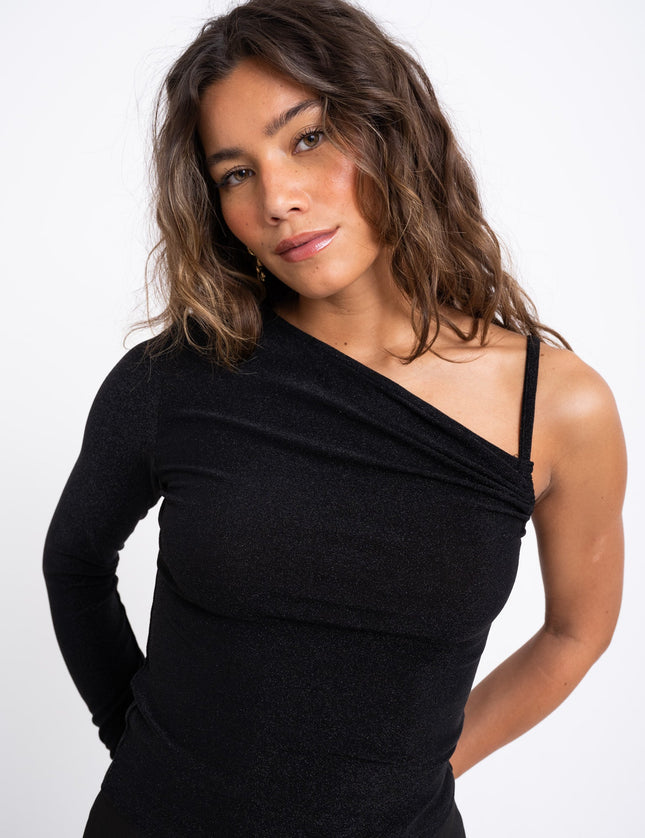 TILTIL Yara One Shoulder Black Glitter Top - Things I Like Things I Love