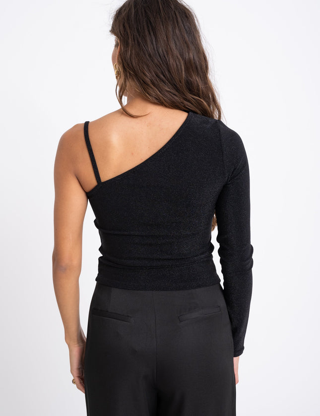 TILTIL Yara One Shoulder Black Glitter Top - Things I Like Things I Love