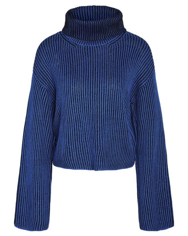 Tone Roll Neck Knit Lapis Blue Black - Things I Like Things I Love