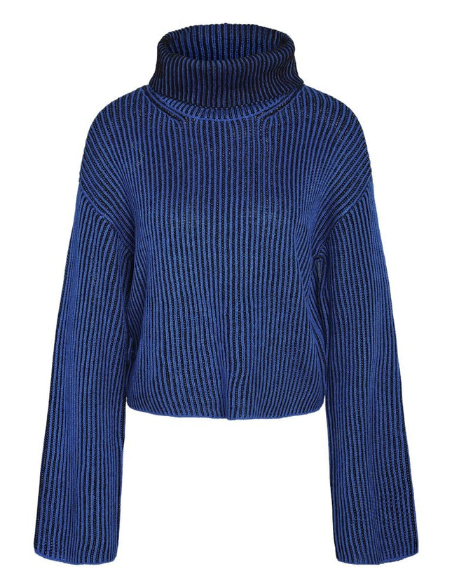 Tone Roll Neck Knit Lapis Blue Black - Things I Like Things I Love