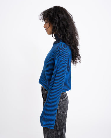 Tone Roll Neck Knit Lapis Blue Black - Things I Like Things I Love